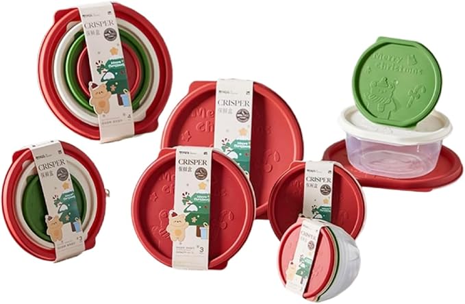 Plastic Food Storage Container Set, 4 Containers with Lids, Assorted Colors (ROUND HOLIDAY CHEER)