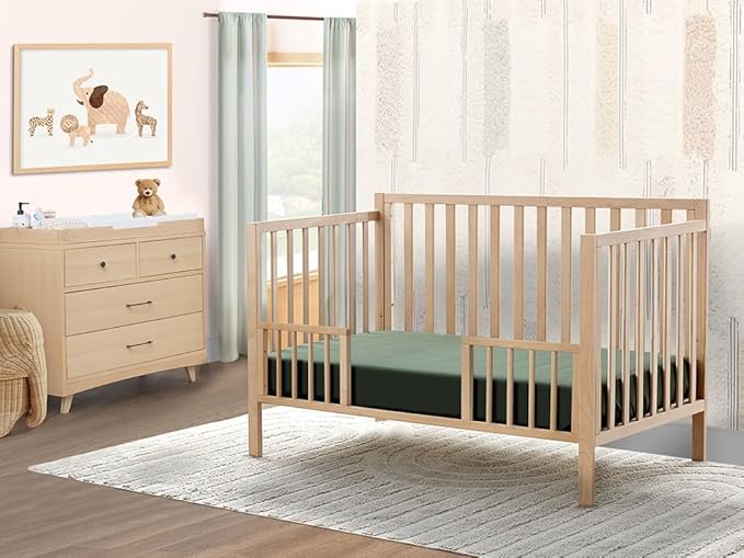 Sorelle Essex Euro 4-in-1 Convertible Crib & Changer – Nursery Furniture Set, Wooden Baby Crib with Non-Toxic Finish, Integrated, Toddler Bed, Daybed, and Full-Size Bed Conversion Kit – Natural
