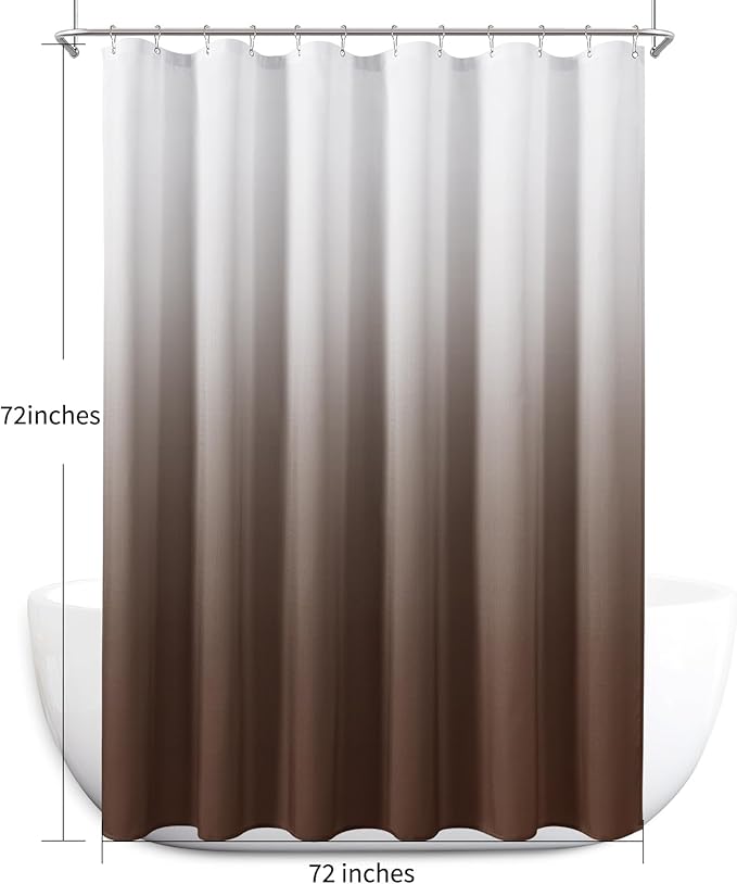 Caramel Brown Shower Curtains for Bathroom, Ombre Cloth Fabric Shower Curtain Set with 12 Hooks Caramel Brown Decor 72 x 72