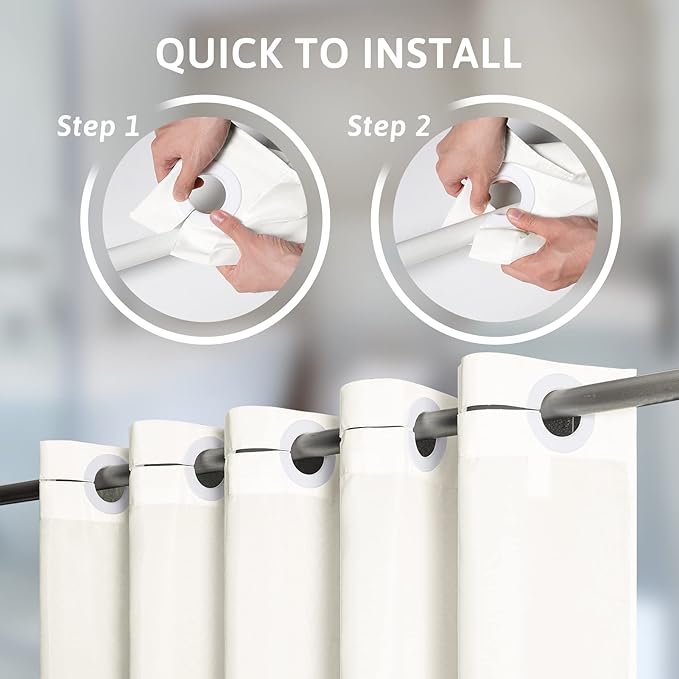 Furlinic Beige No Hook Small Stall Shower Curtain 48x78 Inch,Half Narrow Size Polyester Fabric Bathroom Curtains with 6 Plastic Split Grommets,Hotel Quality Waterproof Washable Bath Curtain