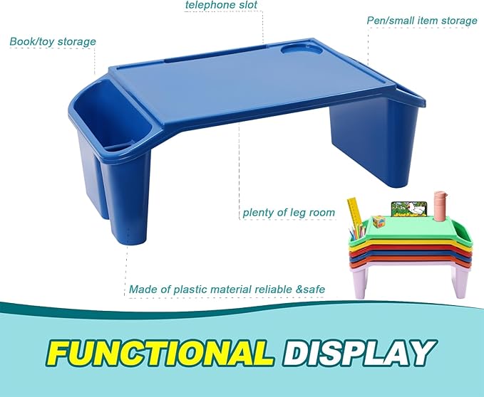 Set of 6 Kids Lap Desk Tray, Portable Activity Table, Plastic, Stackable for Drawing, Writing, Eating, Classroom, 19.69" L x 9.84" W x 7.09" H, (Red+Green+Yellow+Purple+Orange+Blue)