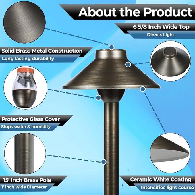 LED Pathway 124 Landscape Lights - 12V Solid Brass Low Voltage LED G4 3.5W 2700K Bulb Outdoor Mushroom Security Garden Patio Deck Pool Area Lights