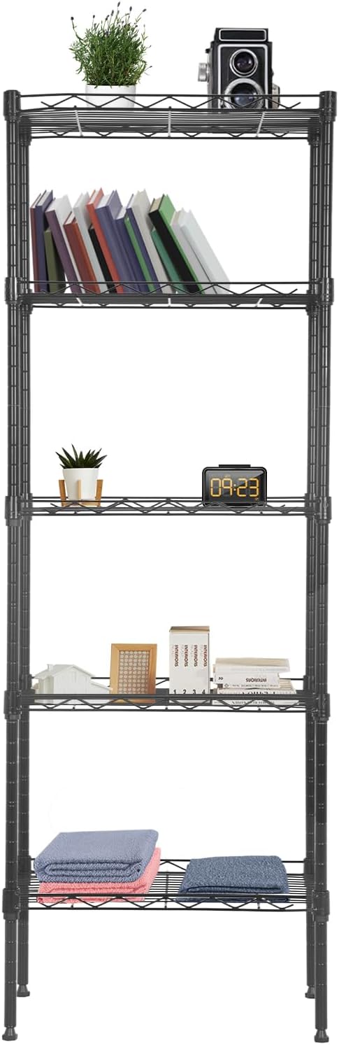 PayLessHere 5-Tier Adjustable Wire Shelf 12" W x 17" D x 48" H Max Load 750 lbs, Easy Assembly, Versatile Storage Solution, Durable and Stable for Home and Office,Black