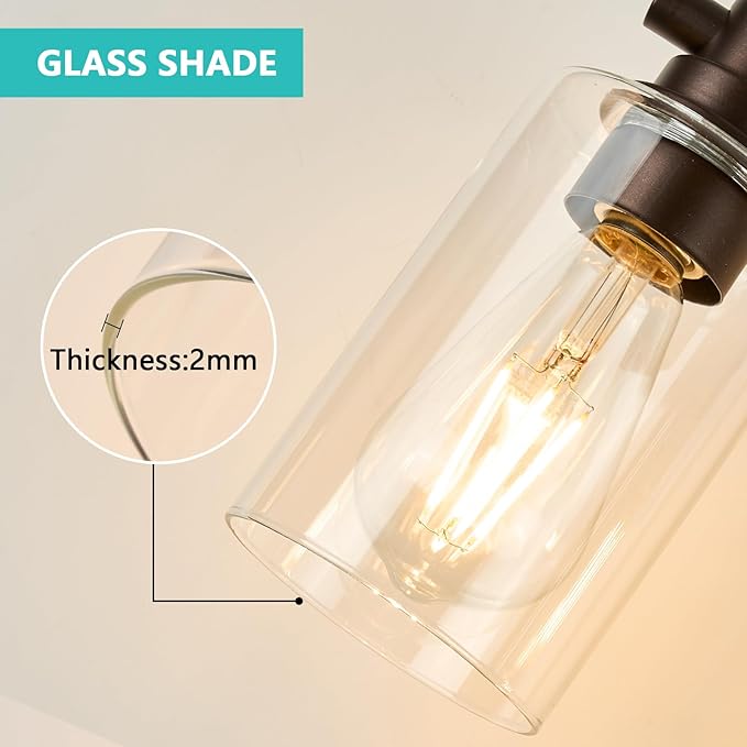 Bathroom Light Fixtures Wall Sconce Light with Clear Glass Oil Rubbed Bronze 2 Lights Bathroom Lighting Over Mirror Vanity Lights for Living Room,Bedroom,Restroom,Hallway E26 Base