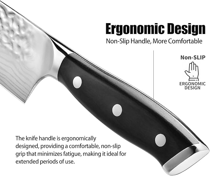 8" German Forged Chef Knife 7CR13 Steel - Triple-Rivet Black Pakkawood Handle with Extra Forging Process, Gifts for Women/Men, Birthday and Mom/Dad, Kitchen Gadgets with Premium Gift Box