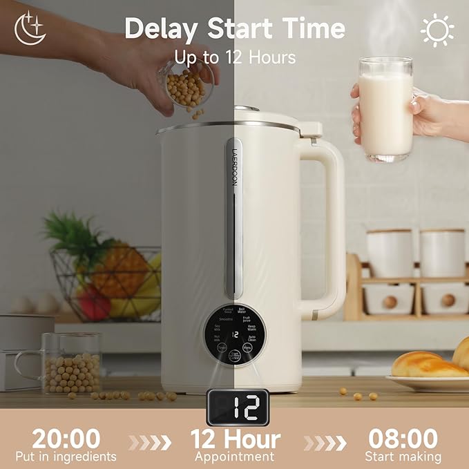 Nut Milk Maker Blender Can Delay Start-up/Keep Warm/Boil Water/Self Clean,34 oz 8 in 1 Automatic Mixer Blender Suitable for Soy, Almond, Oat, Coconut, Plant Based and Non Dairy Beverages