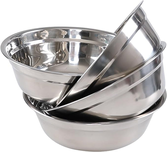 Set of 4 Stainless Steel Serving Bowls, Metal Prep Mixing Bowls for Kitchen