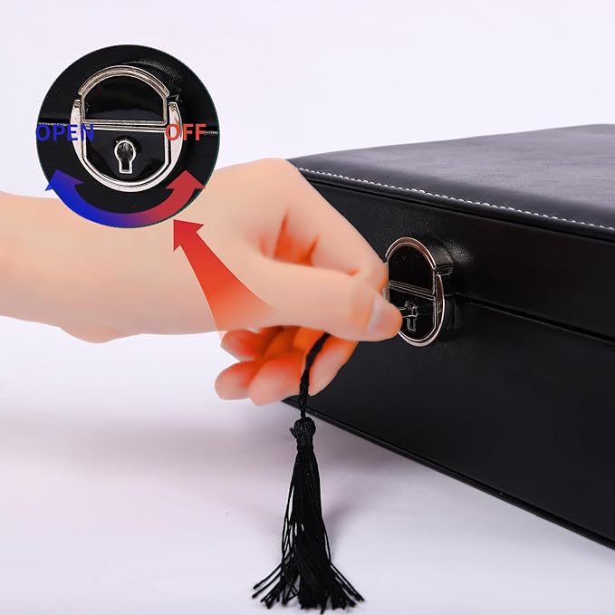 BOOVO Earring Jewelry Box For Women Girl Stud Organizer, 4 Layers Girl Jewelry Organizer Box With Lock Earring Holder Organizer Necklace Ring Jewelry Organizer Box For Girls (Black, 4 layer)