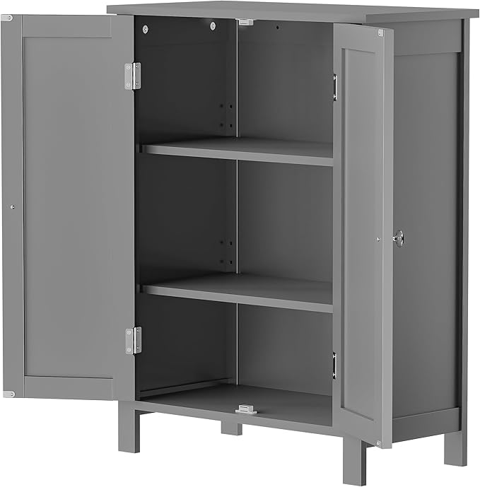 ZENY Bathroom Floor Storage Cabinet with Double Door + Adjustable Shelf, Wooden Organizer Cabinet for Living Room, Bathroom, Bedroom, Modern Home Furniture (Gray)