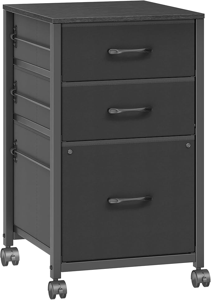 Raybee 3 Drawer File Cabinet Printer Stand Filing Cabinet Rolling File Cabinets for Home Office Fabric Vertical Office Storage Cabinet Fits A4, Legal, Letter Size, 16.7" D*16" W*26.8" H, Black