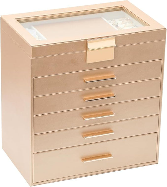 BOOVO Jewelry Boxes for Women, White and Black 6 Layer Large Jewelry Box for Necklace, Bracelet, Earrings, Rings Storage, Jewelry holder Organizer for Girls Gift (Gold, 6 layer)