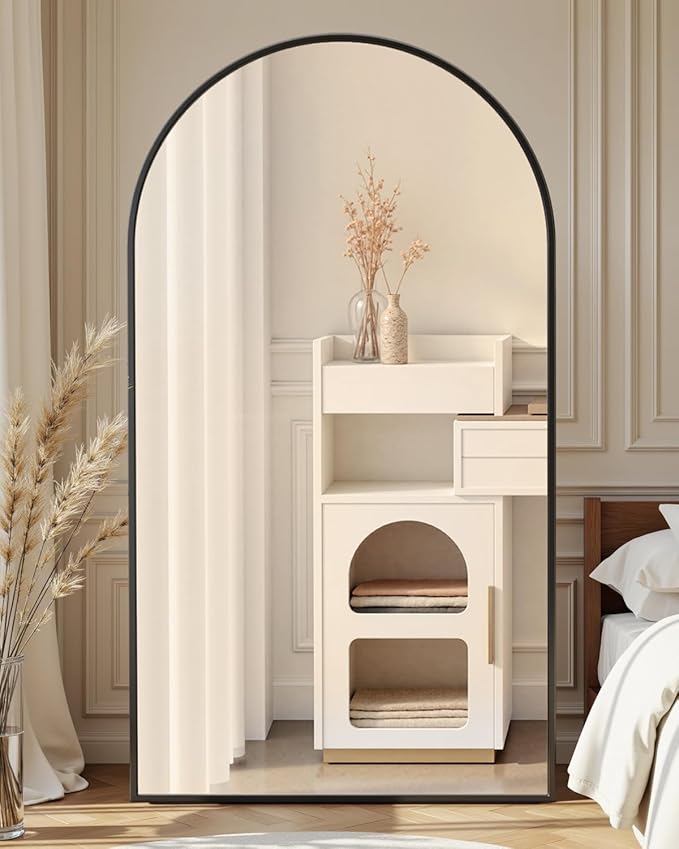 Full Length Mirror with Stand, 72"x44" Arched Full Body Mirror, Large Stand Up Aluminum Frame Floor Freestanding Hanging Leaning Mounted for Bedroom Living Room Entryway Black