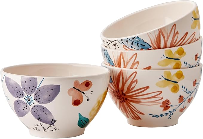Bico Blossom Symphony Cereal Bowls Set of 4, 29 oz Deep Ceramic Soup Bowls for Cereal, Salad, Noodles, Kitchen, Microwave and Dishwasher Safe, Gift for Housewarming and Thanksgiving