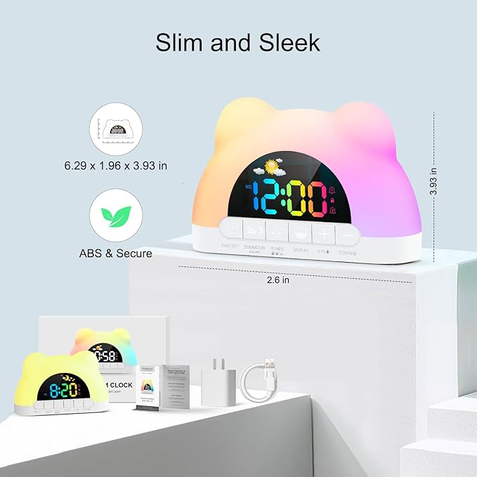 Alarm Clock for Kids, Ok to Wake Clock with Green Light Red Light, Children's Sleep Trainer,10 Ringtones,3 Brightness, Dual Alarms, Digital Alarm Clock for Adults Boy Girl Toddler Bedroom