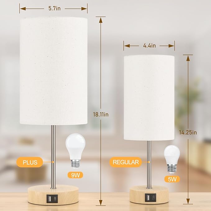 AKASUKI 18Inch Table Lamp with Dual Charging Station, 3 Way Dimmable Touch Lamp for Bedroom, Living Room, Office(LED Bulb Included)