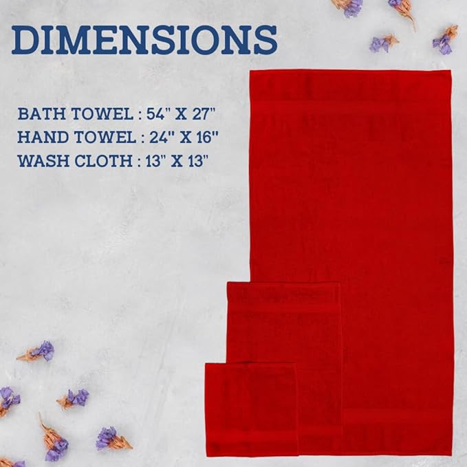 Casa Lino 4 Piece Bath Towel Set | 1 Bath Towel, 2 Wash Cloth, 1 Hand Towels | Bathroom Essentials for New Home, 100% Cotton Luxury Towels, Highly Absorbent Bathroom Set, Red