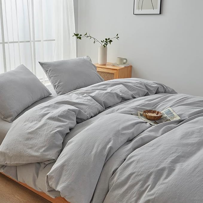 FACE TWO FACE Bedding Duvet Cover Set100% Washed Cotton Duvet Cover Linen Like Textured Breathable Durable Soft Comfy(California King, Lavender Grey)