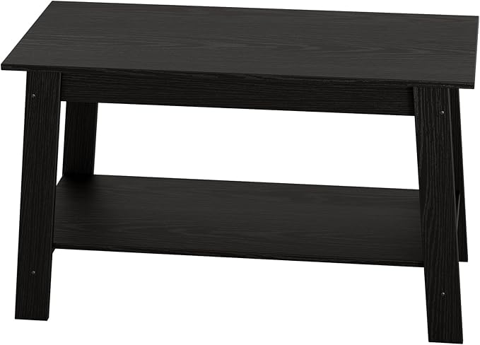 Coffee Table for Living Room, 2 Tier Coffee Table with Storage, Small Rectangular Center Tables with Shelf, Space Saving, Easy Assembly, Black