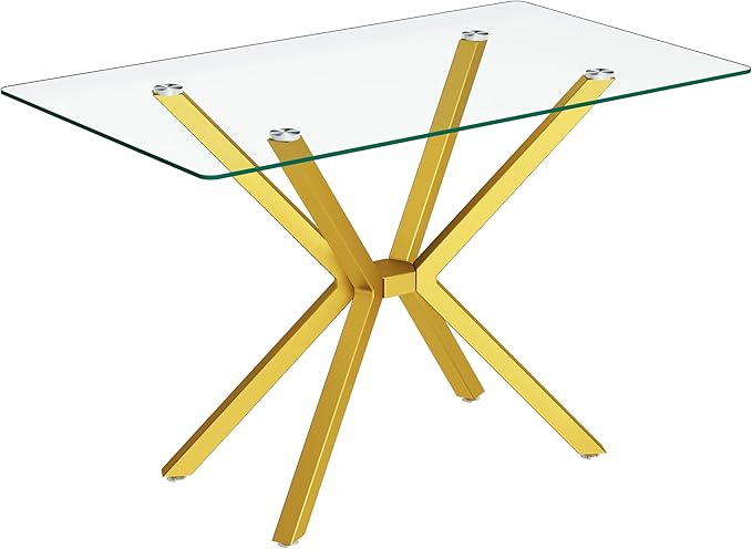 Modern Rectangular Glass Dining Table with Tempered Glass Top and Metal Legs - Perfect for Home, Kitchen, Dining Room