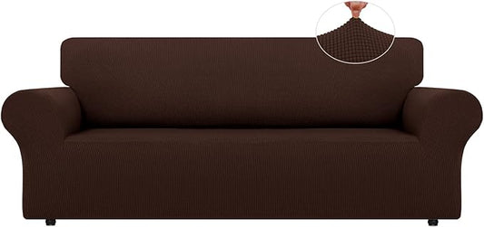 LURKA Stretch Oversized Sofa Slipcovers 1 Piece Couch Covers for 3 Cushion Couch Sofa Furniture Protector Full Sofa Covers with Elastic Bottom for Kids and Pet (X-Large, Chocolate)