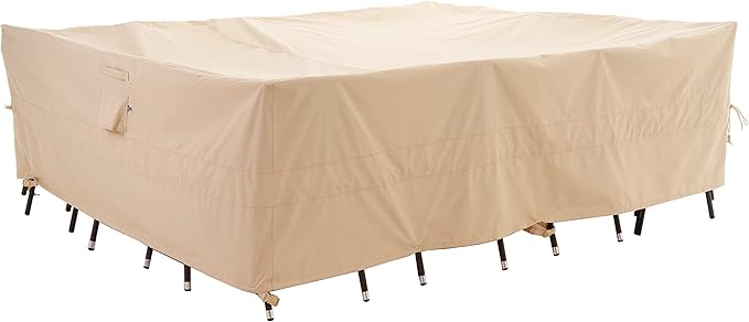 WJ-X3 Rectangle 96 Inches Patio Furniture Cover, Heavy Duty Outside Table Cover, Lawn Furniture Cover Waterproof, High Wind Resistant Design for Winter, Anti-Fading 96W x 64D x 31H Inches, Beige