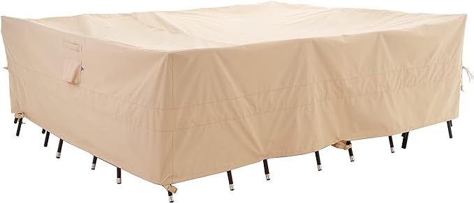 WJ-X3 Large Rectangular Outdoor Table Cover Waterproof, Heavy Duty Patio Furniture Set Cover UV-Resistant, Lawn Sectional Set Cover, High Wind Resistant, Anti-Fading 126W x 84D x 31H Inches, Beige