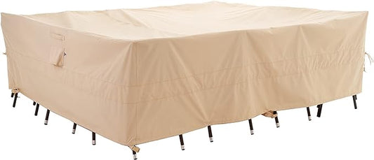 WJ-X3 Large Rectangular Outdoor Table Cover Waterproof, Heavy Duty Patio Furniture Set Cover UV-Resistant, Lawn Sectional Set Cover, High Wind Resistant, Anti-Fading 126W x 84D x 31H Inches, Beige