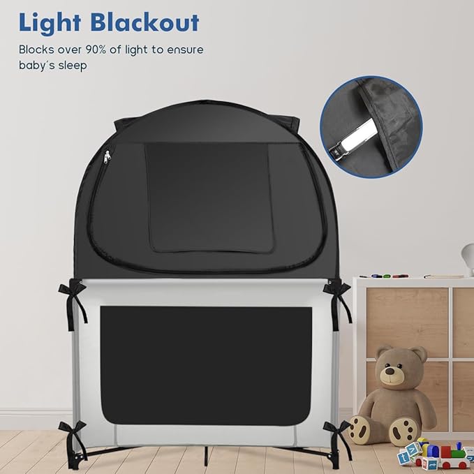 Pack N Play Blackout Cover, Portable Travel Essential Pack N Play Cover, Dark Pack and Play Blackout Cover for Baby Sleeping, Block 90% + Light