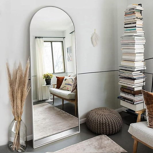 OGCAU Full Length Mirror - 65"x22" Arched-Top, Hanging or Leaning, Standing, Wall Mounted with Aluminum Frame for Bedroom (White)