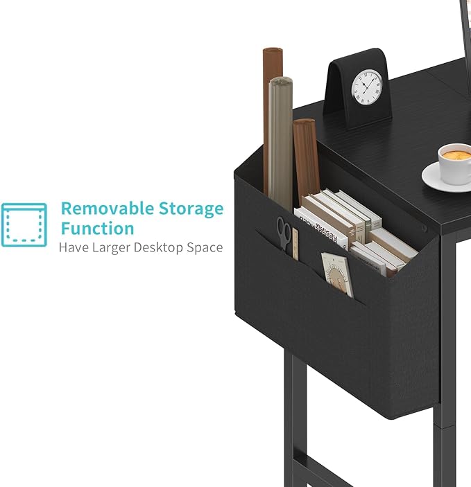 Lufeiya Small Desk for Small Spaces, 32 Inch Kids Girls Study Writing Desks for Bedroom, Simple Modern Laptop PC Little Side Table with Storage Bag Headphone Hooks, Black