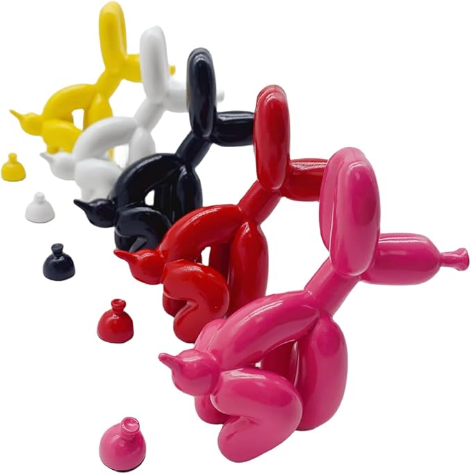 Balloon Dog Mini Poop Dog Decoration Desktop in Living Room Art Animal Small Statue, Bookshelf Decor (Black and White)