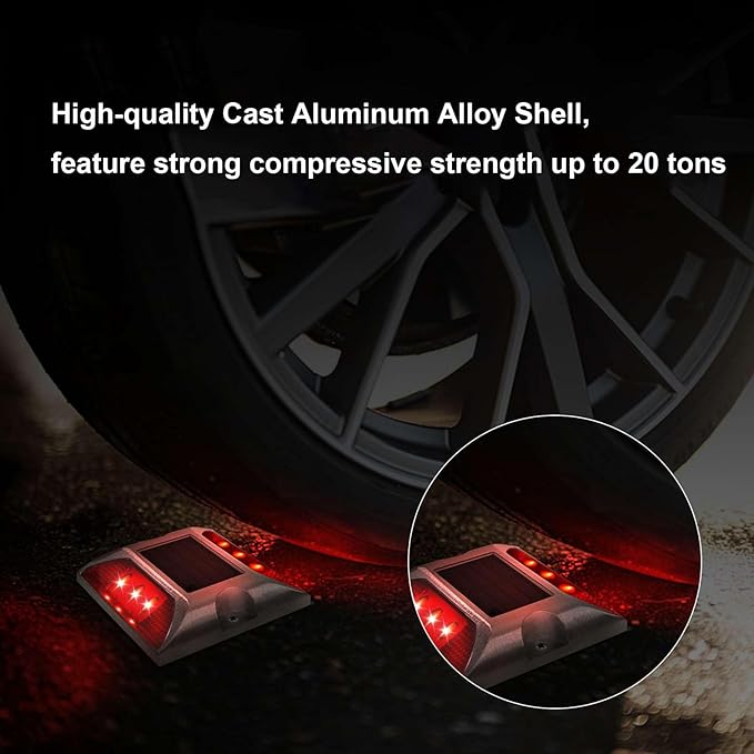 Aolyty Solar Driveway Dock Lights, IP68 Waterproof Deck Lights Outdoor, Warning Step Reflective Road Marker for Sidewalk Stair Garden Pathway Walkway (2 Pack, Red)