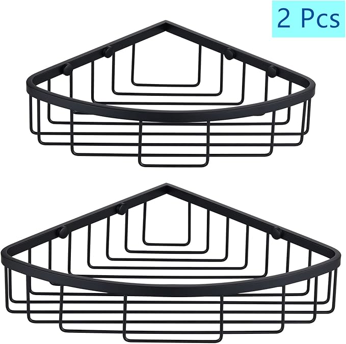 [2 Pack] Corner Shower Caddy Shelf Organizer, Stainless Steel Heavy Duty Rust-Proof Shampoo Holder, Wall Mounted Storage Rack for Bathroom & Kitchen, Matte Black