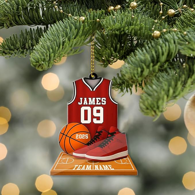 Famitrendz Custom Basketball Christmas Ornaments 2025, Custom Name Basketball Acrylic Christmas Tree Decorations, 2D Flat Baller Ornaments for Tree 04