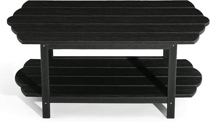 Adirondack Outdoor Patio Table-2 Tier Black Coffee Table Irregular Outside Table for Backyard Pool