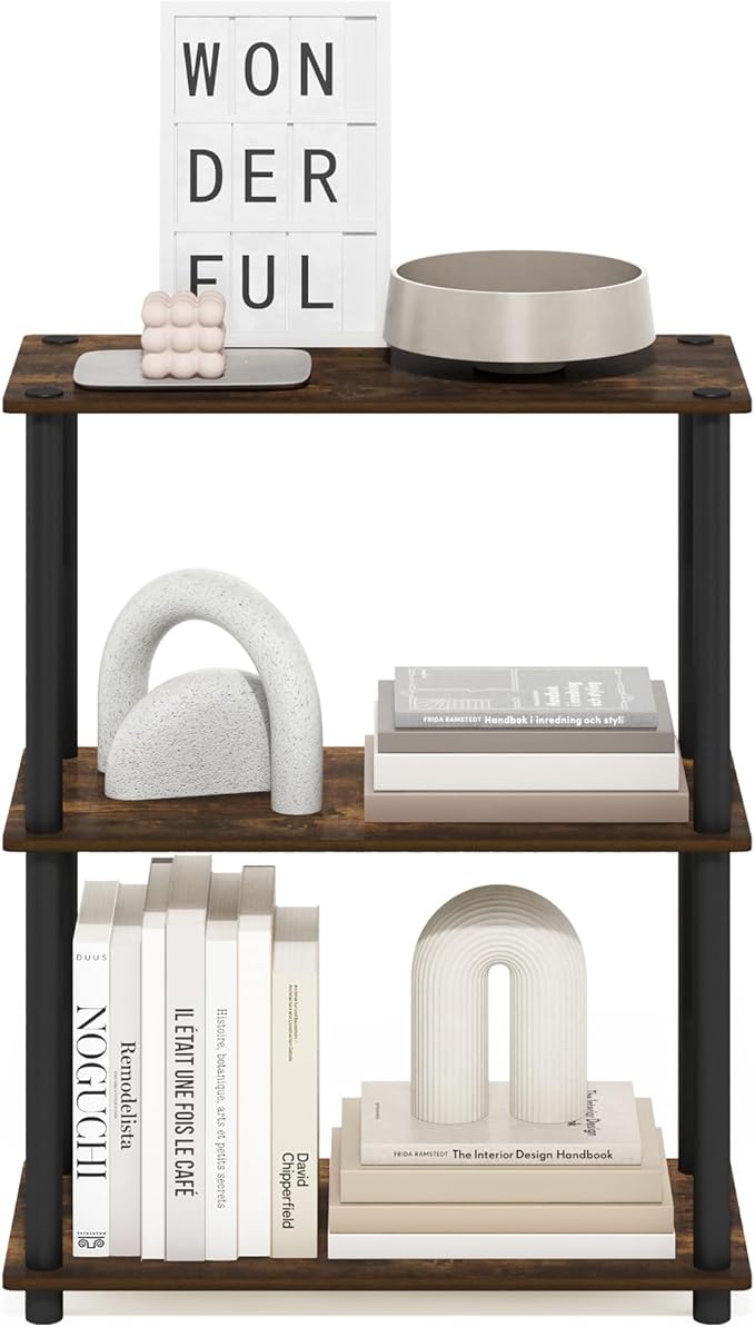 Furinno Turn-N-Tube 3-Tier Compact Multipurpose Shelf Display Rack, Amber Pine/Black