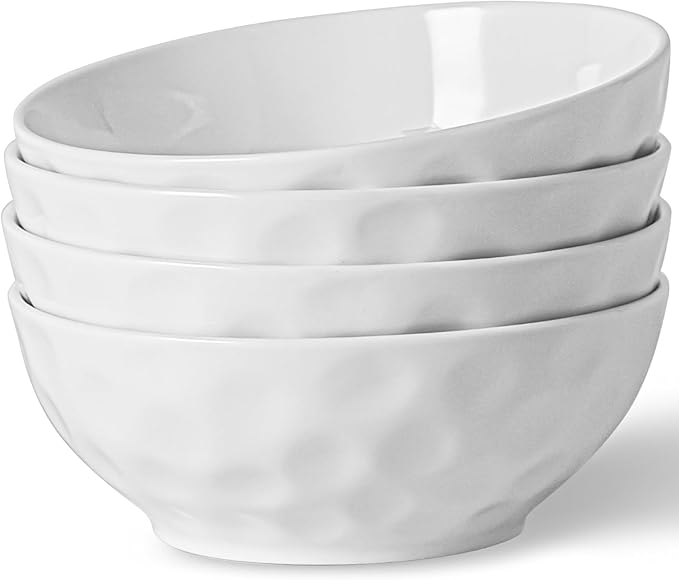 Ceramic Serving Bowls, 6.3 Inch, Set of 4, White, Porcelain, Modern, Oven & Microwave Safe, 25.7 oz Capacity