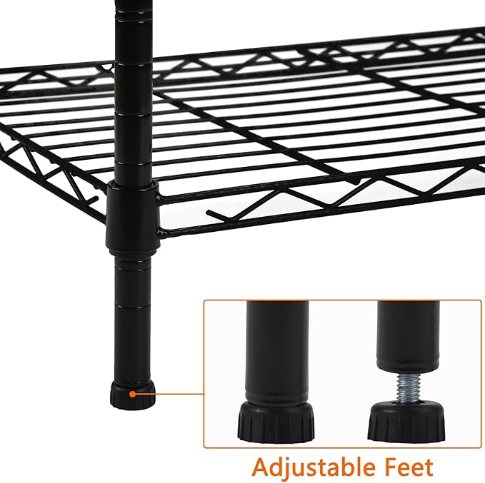 REGILLER 8-Wire Shelving Metal Storage Rack Adjustable Shelves,Standing Storage Shelf Units for Laundry Bathroom Kitchen Pantry Closet(Black,13.9" D x 23.9" W x 72.1" H)