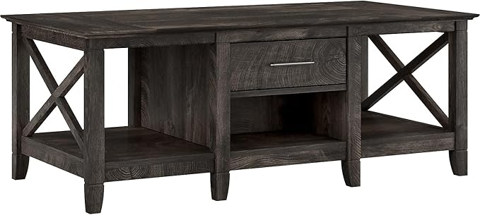Bush Furniture Key West Coffee Table with Storage in Dark Gray Hickory