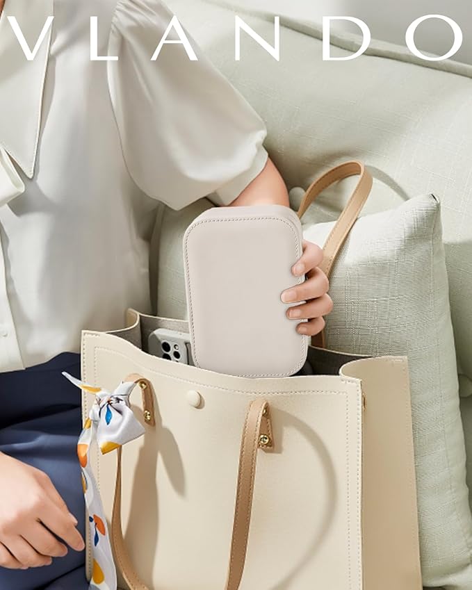 Vlando Travel Jewelry Case for Women Girls Mothers, PU Leather Small Mini Jewelry Box for Rings, Necklaces, Bracelets, Earring Holder Organizer Storage for Travel Accessories, Bridesmaid Gifts - Beige