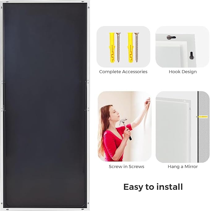 Koonmi Large Mirror Full Length 34"x76", Tempered Glass Floor Body Mirror with Stand, High Definition Imaging, Metal Frame, Hanging Leaning or Standing, Silver