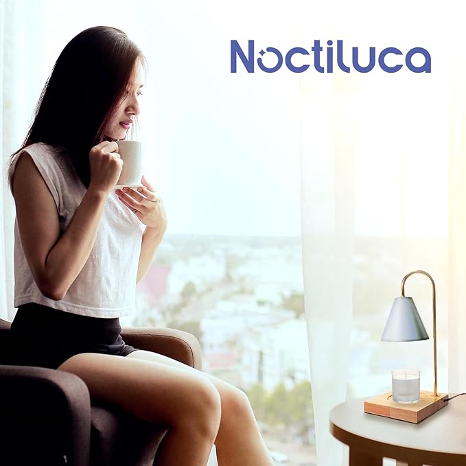 NOCTILICUA Electric Candle Warmer Lamp, Dimmer, Timer, Wooden Base with Black Stand, Black Shade, gift for Mother's Day, birthday, Christmas, Thanksgiving, Room Decor, Scented Wax Jar Candle Warmer