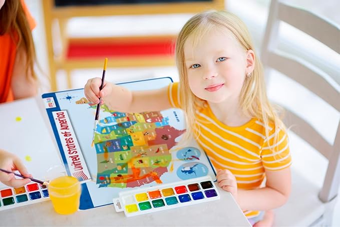 Merka Placemats for Kids, 4 Pack Educational Placemats for Dining Table, No-Slip, Washable, Reusable, Learning Solar System, Human Body Chart, World Geography, and USA Map