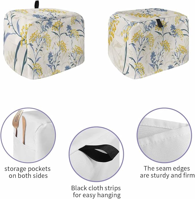 Toaster Cover 4 Slice Spring Summer Flowers Toaster Oven Cover with Pockets Yellow Berry Floral Plant Bakeware Protector Small Kitchen Appliance Dust Covers and Fingerprint Protection for Women