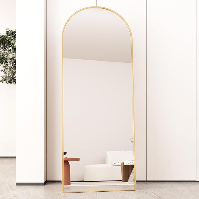 Beauty4U Arched Full Length Mirror, Standing or Leaning, Bedroom Dressing Mirror with Gold Aluminum Alloy Frame, 65" x 24"