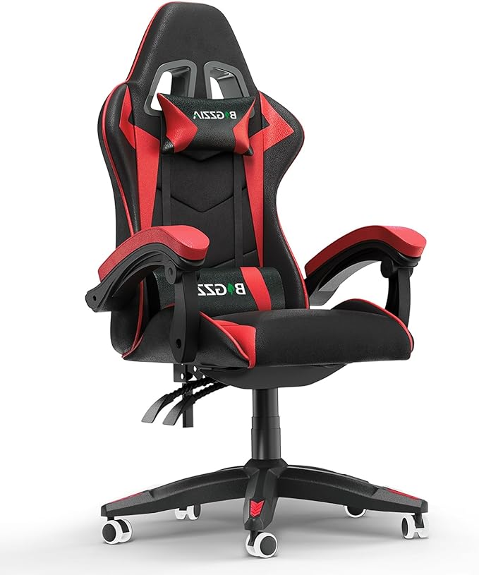 Gaming Chair High Back, Ergonomic Computer Gamer Chair with Headrest and Lumbar Support, Racing Style Reclining Game Chair for Adults, Kids (Red-Black)