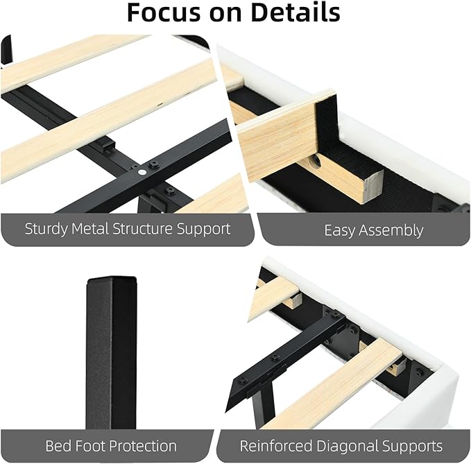 HOMBCK Floating Bed Frame Queen with Smart LED Lights, Faux Leather Upholstered Bed with Diamond PU Headboard, No Box Spring Needed, Noise-Free, Easy Assembly, White