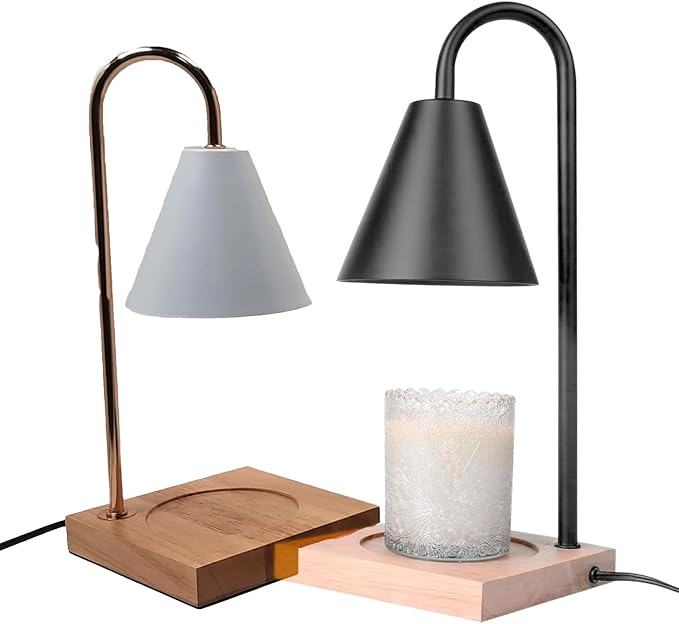 NOCTILICUA Electric Candle Warmer Lamp, Dimmer, Timer, Wooden Base with Black Stand, Black Shade, gift for Mother's Day, birthday, Christmas, Thanksgiving, Room Decor, Scented Wax Jar Candle Warmer