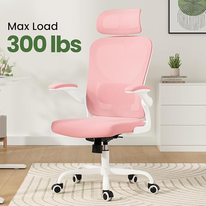 Soohow Ergonomic Office Chair,Home Office Desk Chair with Adjustable Lumbar Support Armrests,Comfy Computer Desk Chair with Headrest,for Home and Office, Pink