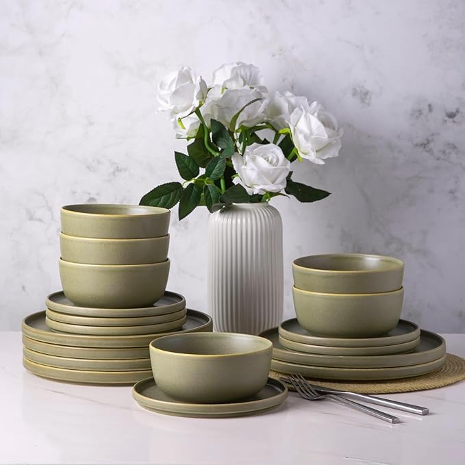 AmorArc Stoneware Dinnerware Sets for 8,Reactive Ceramic Plates and Bowls Set,Highly Chip and Crack Resistant | Dishwasher & Microwave Safe | Round Dishes Set Service for 8 (24pc)